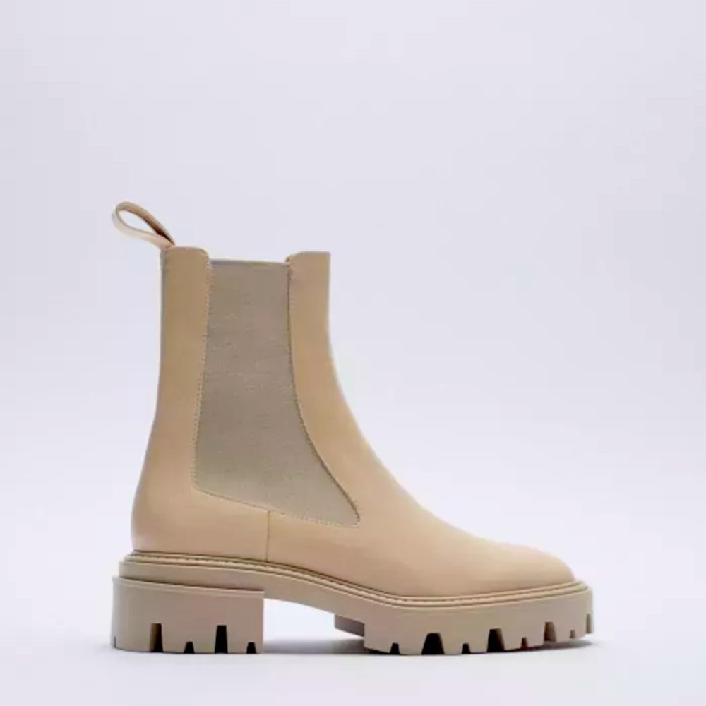Zara Leather Ankle Boot NWT Chunky low heel